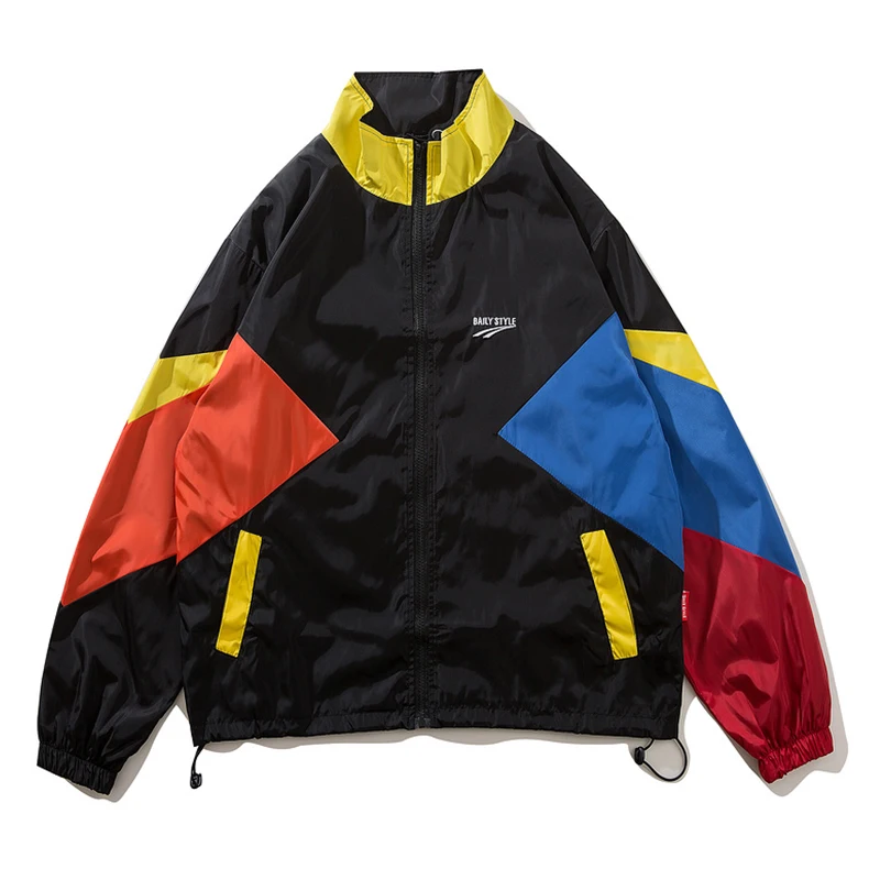 

Mens Hip Hop Jacket Retro Color Block Patchwork Streetwear Harajuku Track Jacket Windbreaker Street Wear 2019 Couple Jacket Coat