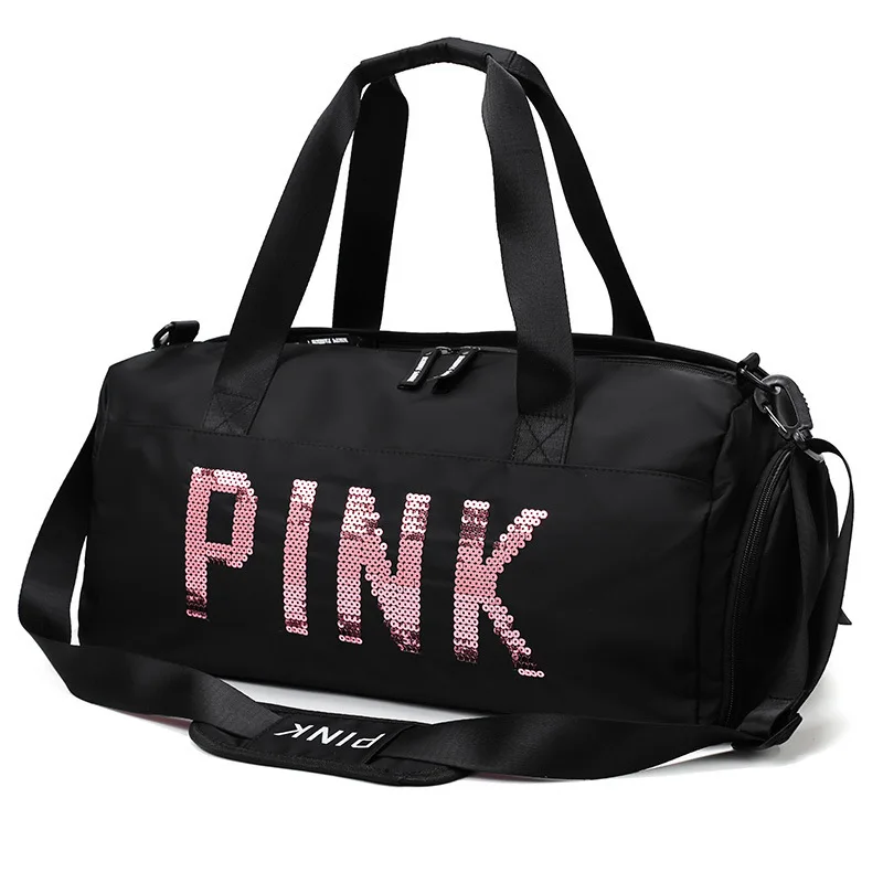 Новейший дизайн с блестками, розовая сумка для фитнеса с буквами, сухая и влажная разделительная спортивная сумка, сумка через плечо, сумка для путешествий - Цвет: Black