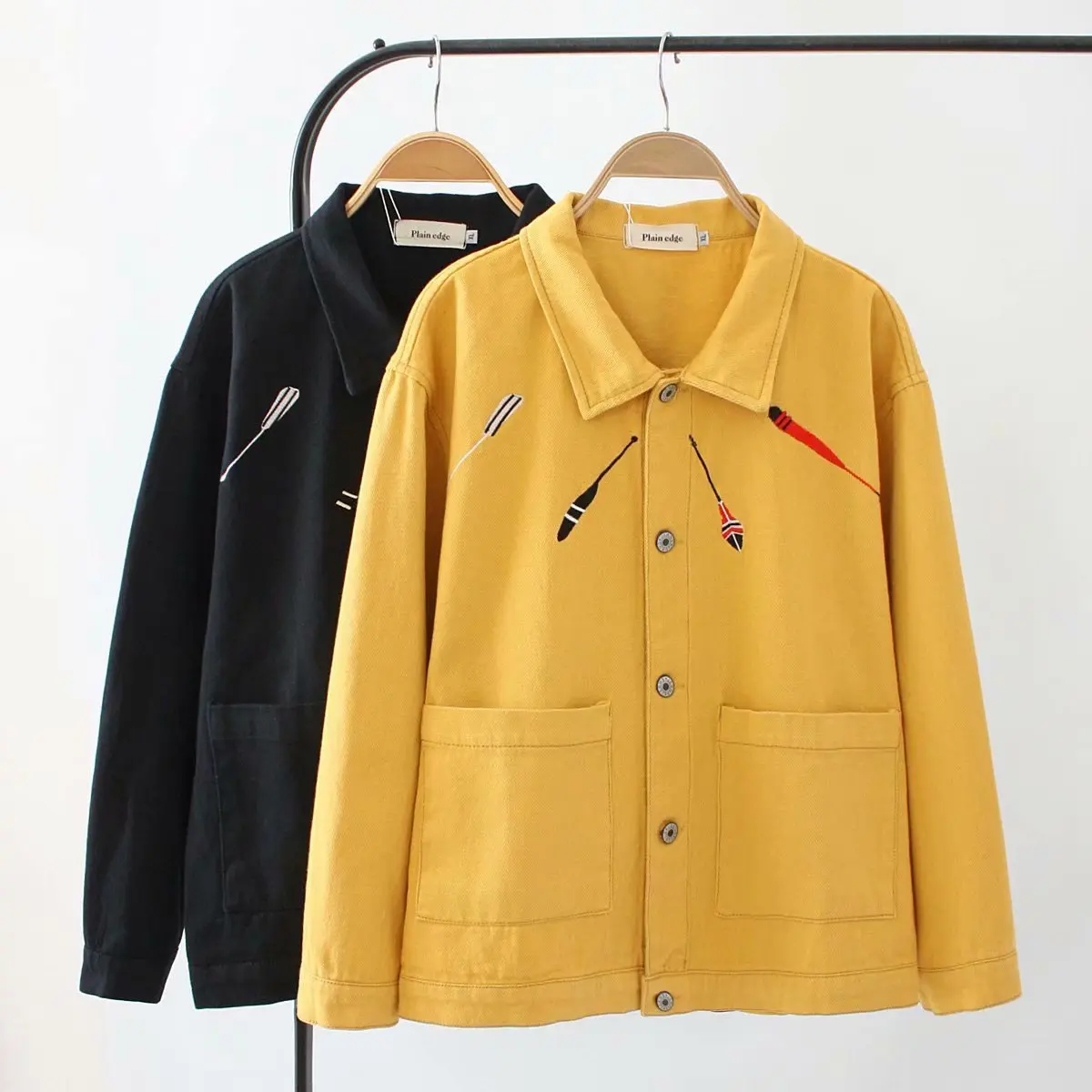 

2019 Autumn New Style Large Size Dress Loose Casual Embroidered Large Pocket Fold-down Collar Jacket