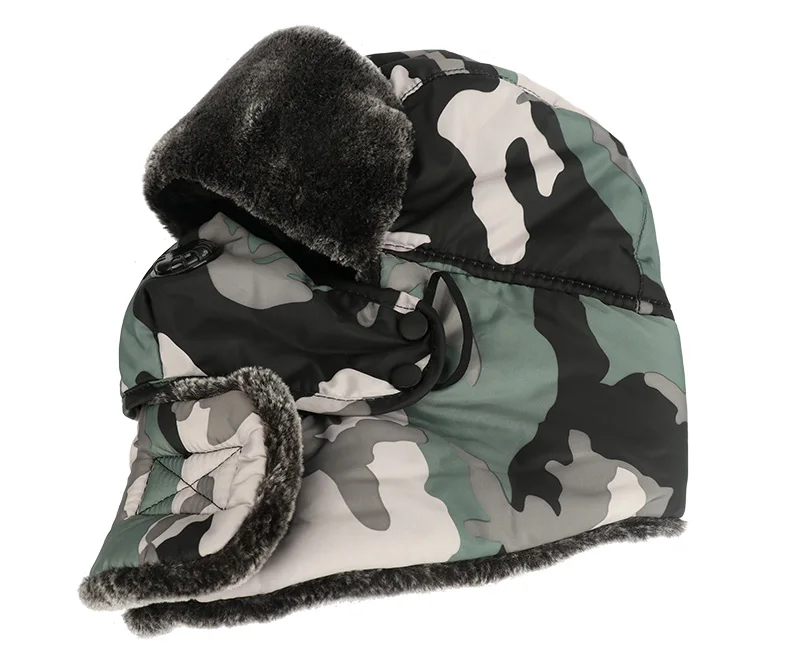 mad bomber trapper hat CAMOLAND Unisex Camouflage Bomber Hat Russia Ushanka Trapper Cap Male Waterproof Faux Fur Earflap Winter Snow Skiing Hats mens winter bomber hats