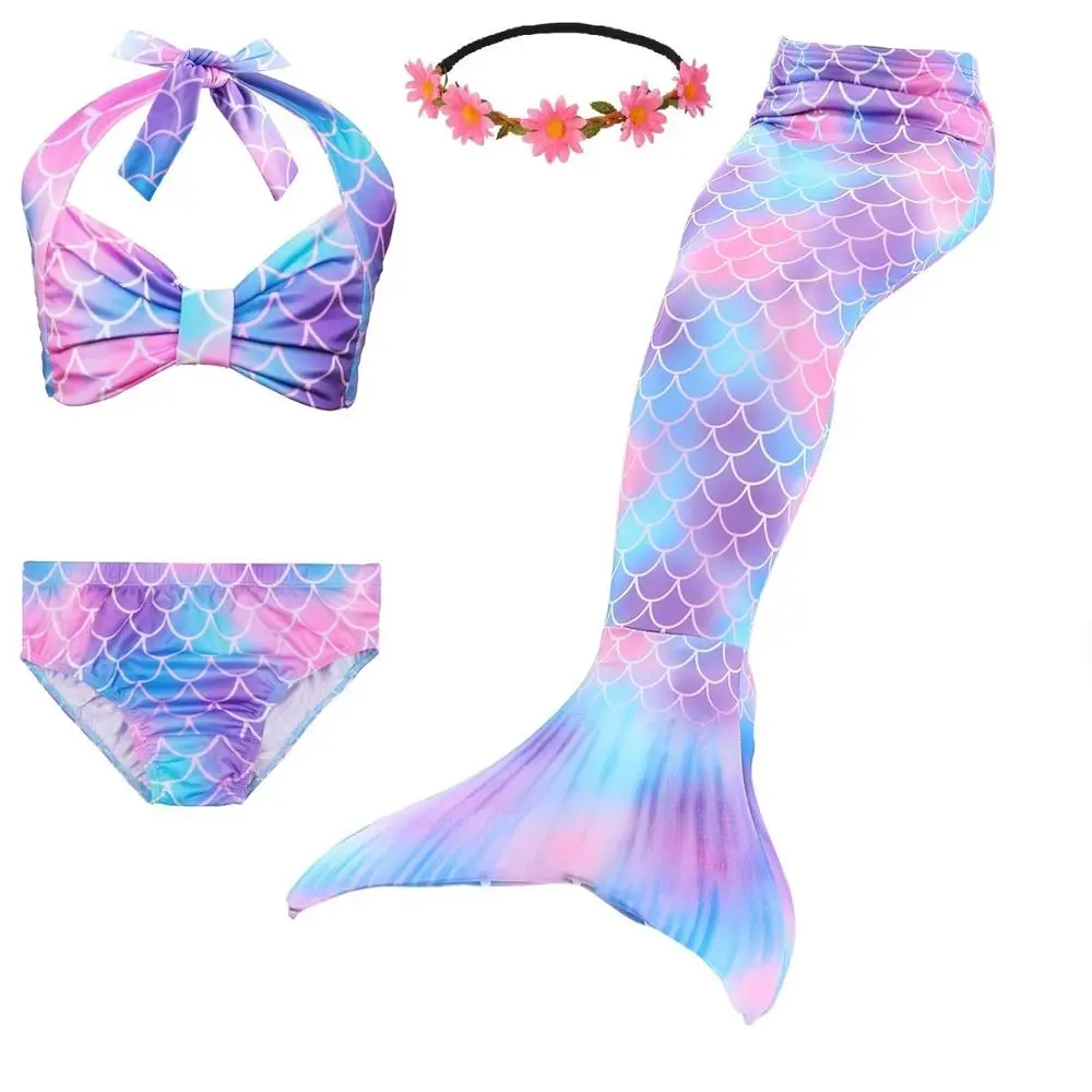 

2019 New Girls Swimsuit Mermaid Tails for Swimming Princess Bikini Bathing Suit Set for 3-12Y(No Monofin)