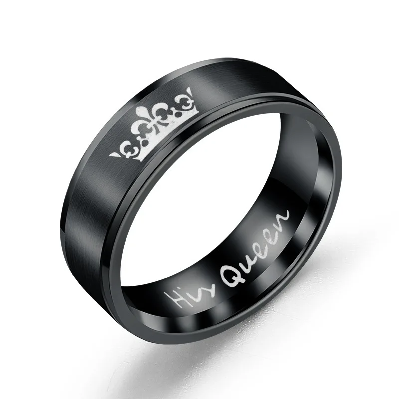 Кольцо для влюбленных из нержавеющей стали, модное кольцо с рисунком короны, Серебряное черное металлическое ювелирное изделие для женщин и мужчин, Подарок на годовщину