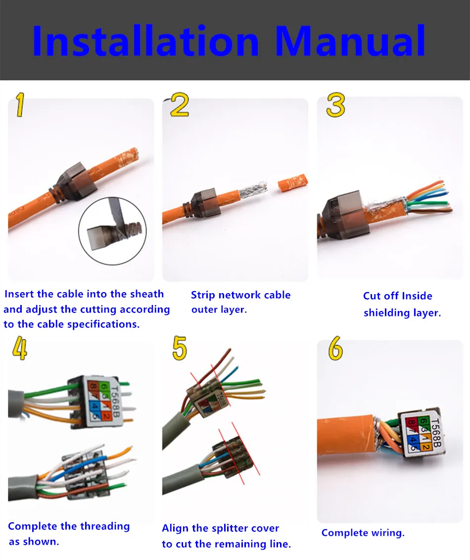 RJ45 разъем Cat6A Cat7 Cat8 Rj45 Ethernet кабель Разъем соединительный инструмент без обжима экранированный LAN угловой адаптер для сетевого кабеля