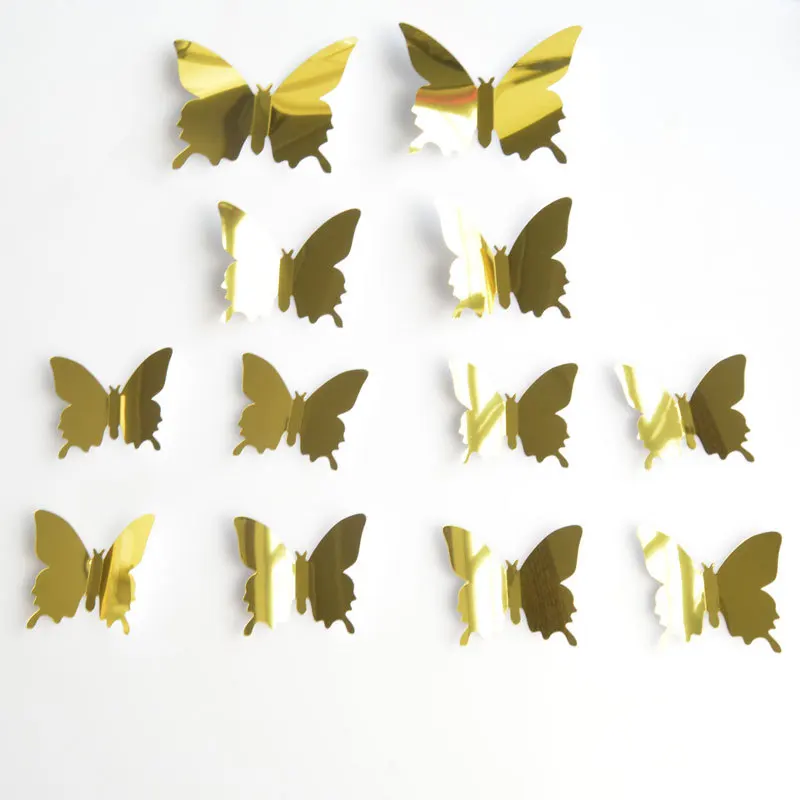 12pcs 3D Mirror Butterfly Wall Stickers Suitable for Living Room and Bedroom Ornament Personalized Home Decoration Accessories