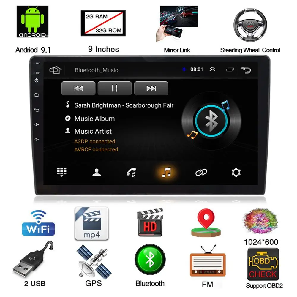 9 дюймовый автомобильный Радио плеер 1Din Android 1 мультимедиа 4G интернет Wi Fi BT GPS с