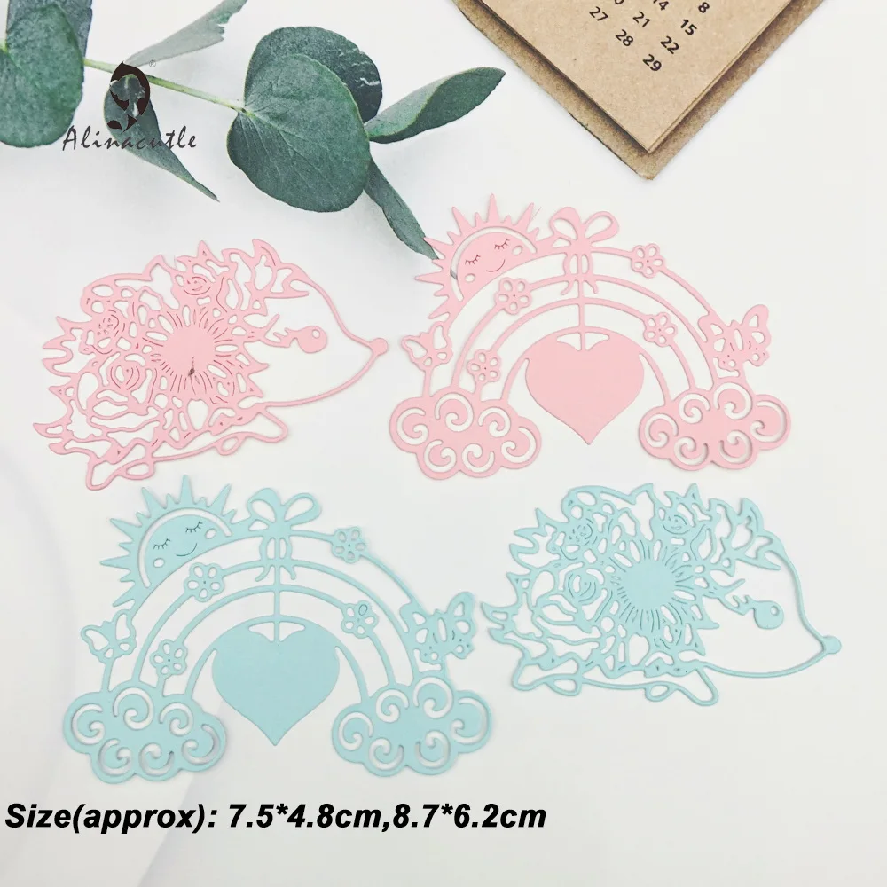 Metal Cut Dies 2Pc Rainbow Hedgehog Scrapbooking Paper Craft Handmade Card Album Punch Art Cutter Aliancutle Taglio Muore