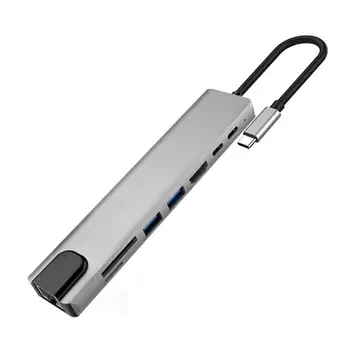 

8 in 1 Type-C HUB to HDMI USB2.0 USB3.0 RJ45 10/100M LAN PD TF Memory Card Converter Adapter for WIN/ OS/Linux