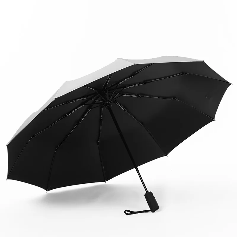 Десять кости автоматический зонт черный пластиковый анти-УФ Зонт складной зонт, Складывающийся втрое двойной двойного назначения зонтик