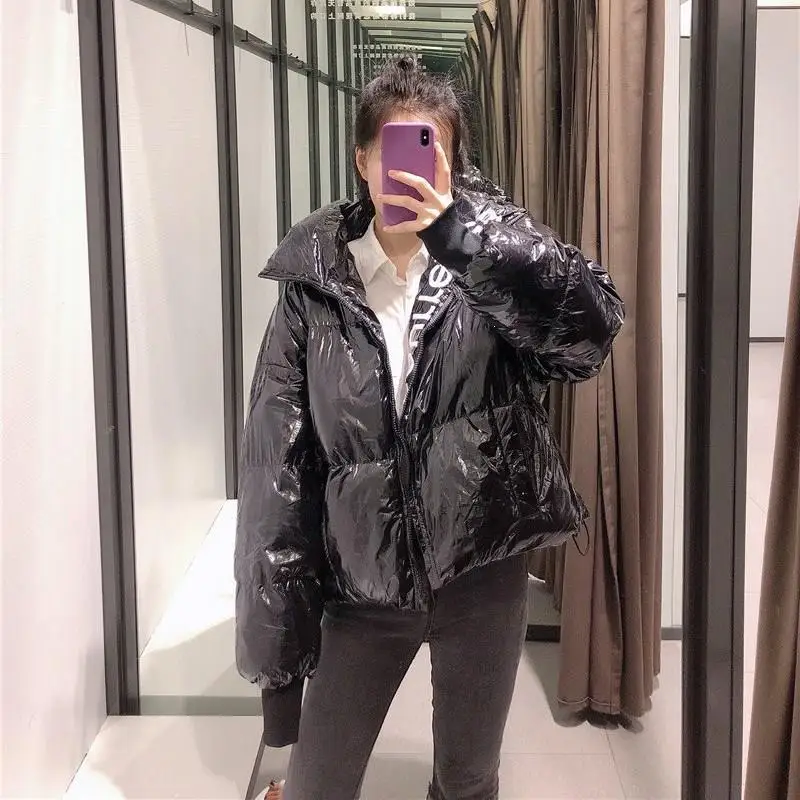 

Winter Turtleneck Puffer Jacket Women Red Bubble Coat Solid Vintage Warm Parka