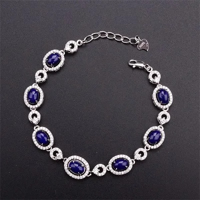Lapis White gold SHIQING благородный драгоценный камень Красный Гранат 925 Стерлинговое Серебро круглая классическая форма Луны драгоценный камень браслет для женщин - Цвет камня: Lapis White gold