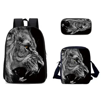 

New fashion 3 piece wolf schoolbag teen boy girl child children schoolbag set student schoolbag Mochila Escolar