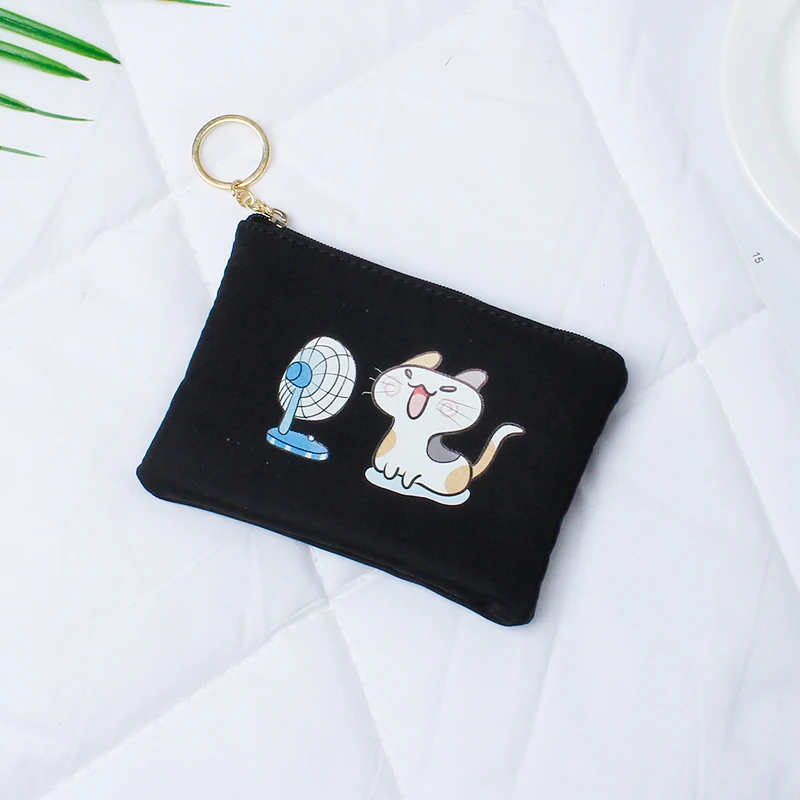 Детские кошельки для девочек, держатель для монет, Kawaii, животные, кошка, вентилятор, женские Мини кошельки для мелочи, сумка для денег, Детская сумочка на молнии, подарок - Цвет: black