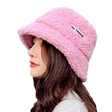 

Sparsil Women Foldable Bucket Hats Autumn Winter Lambswool Solid Cap Outdoor Warm Embroidered Basin Chapeau Fisherman Panama Hat