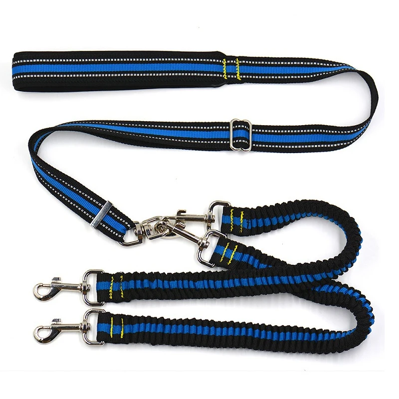

Elastic buffer Two dogs Leash Reflective 1 leash for 2 Dogs Double traction rope Adjustable dog lead for Medium Large big Dogs