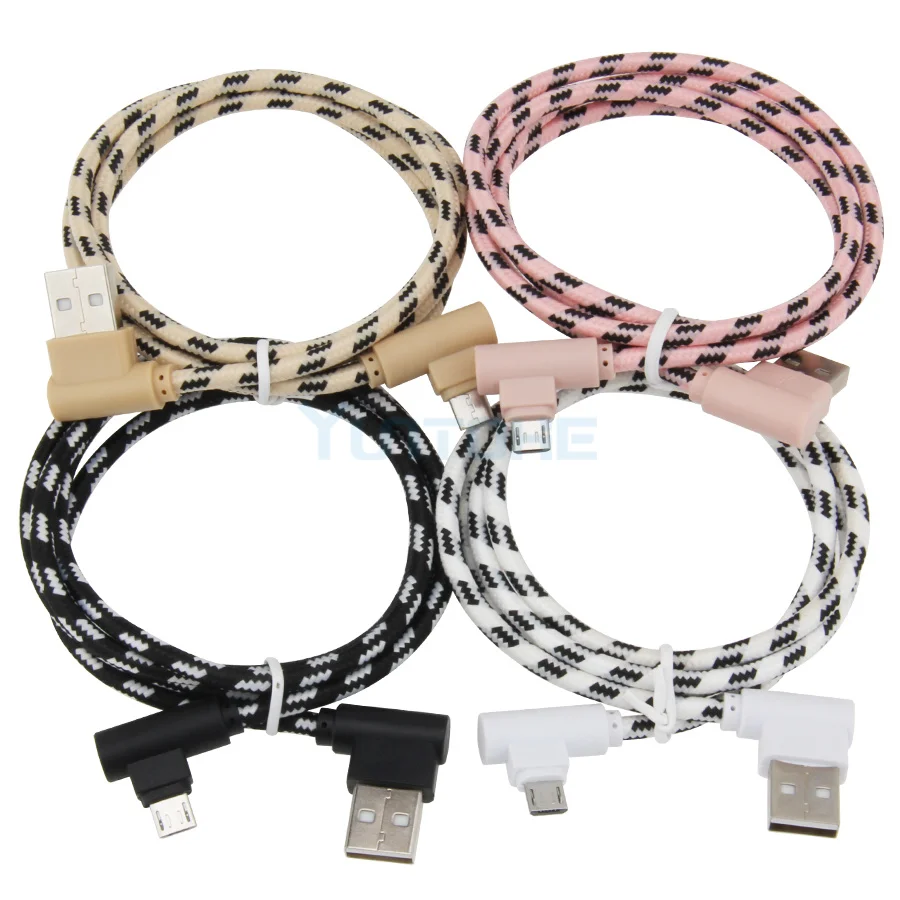 Wholesale 1/2/3m 90 Degree Micro Usb Cable Fast Charger Data Cables Braided Mobile Phone Charger