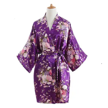 

Lisacmvpnel Short Sleeve Imitate Real Silk Printing Fashion Robe Short Kimono Bathrobe Cardigan Robe Bathrobe