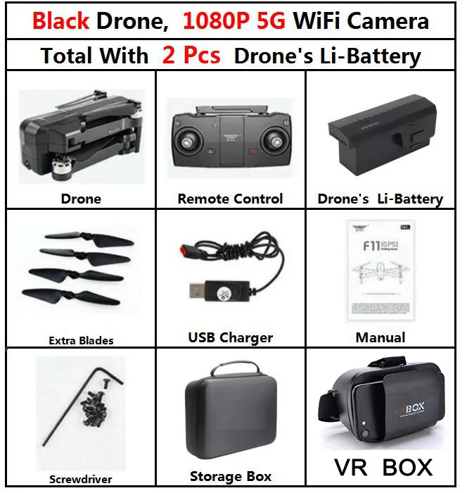 SJRC F11 PRO gps RC складной бесщеточный Квадрокоптер вертолет с Wifi FPV 1080 P/2 K HD камера VS s70w s20w z5 Квадрокоптер - Цвет: F11 1080P 2B Bag VR