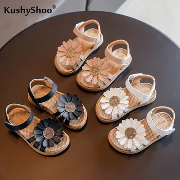 

KushyShoo Children Sandals 2020 Summer Girl's Fashion Korean Sunflower Kids Beach Shoes Solid Soft Bottom Princess Shoes