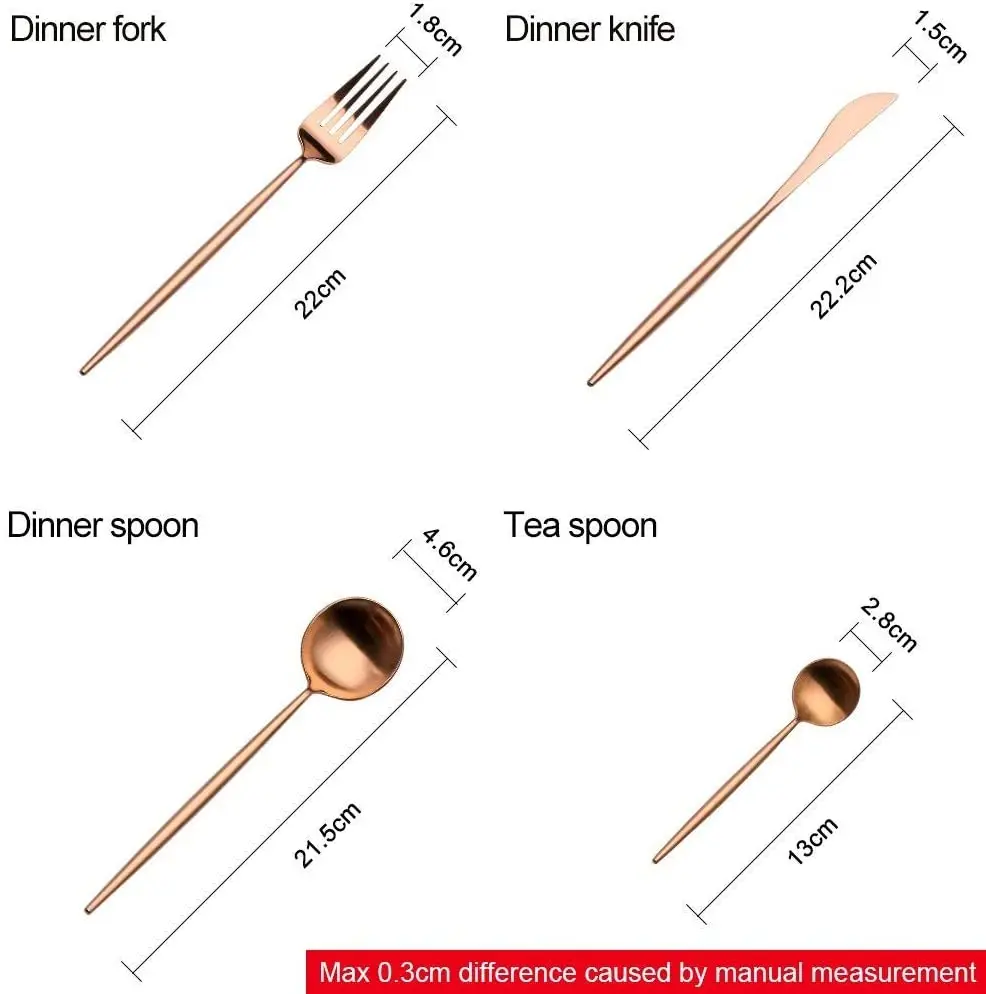 Набор медных столовых приборов из 4 предметов розового золота и нержавеющей