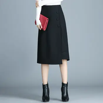 

High Waist Wool Woolen Skirt A-line Plaid Skirts Women Chic Side Split Irregular Plus Size 4XL 2020 Spring Women Irregular