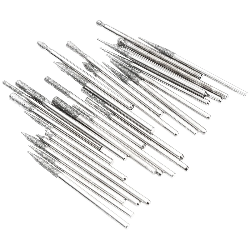 30pcs Shank Diamond Burs Set With Box For Dremel Electric Grinder Power Tool Accessories Abrasive Tools 2.35mm