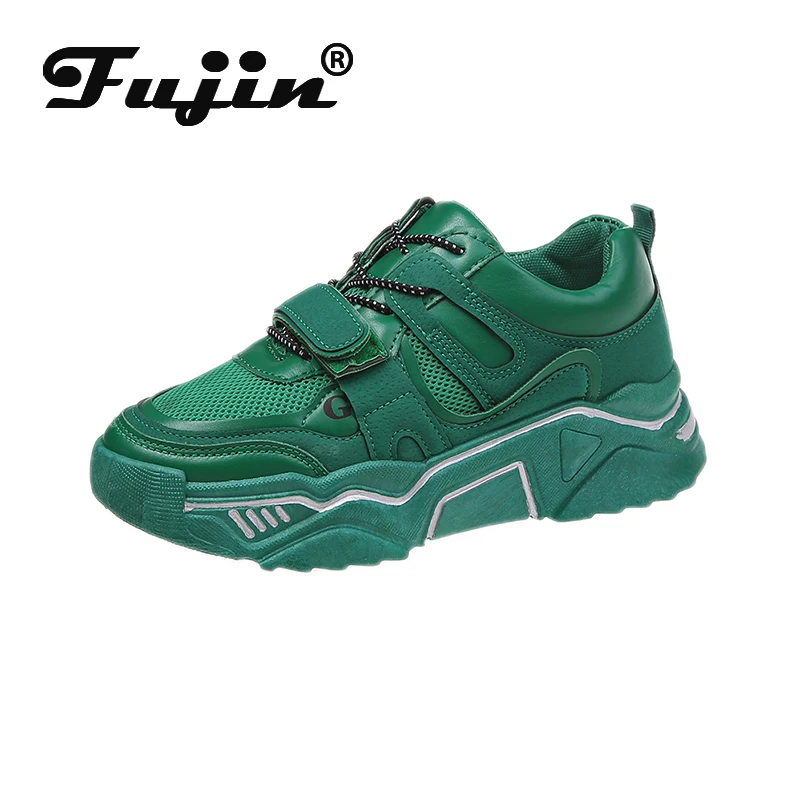 Fujin/женские кроссовки; сезон осень; модные; Прямая поставка; круглый носок; толстая подошва; дышащая обувь для отдыха на липучке; повседневная женская обувь из сетчатого материала