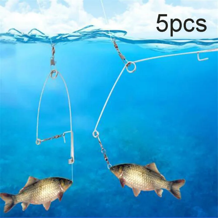 Newly 5Pcs 5Pcs Stainless Steel Hook Trigger Spring Fishing Hook Setter Bait Bite Triggers the Hook Catch Fish Automatically S66