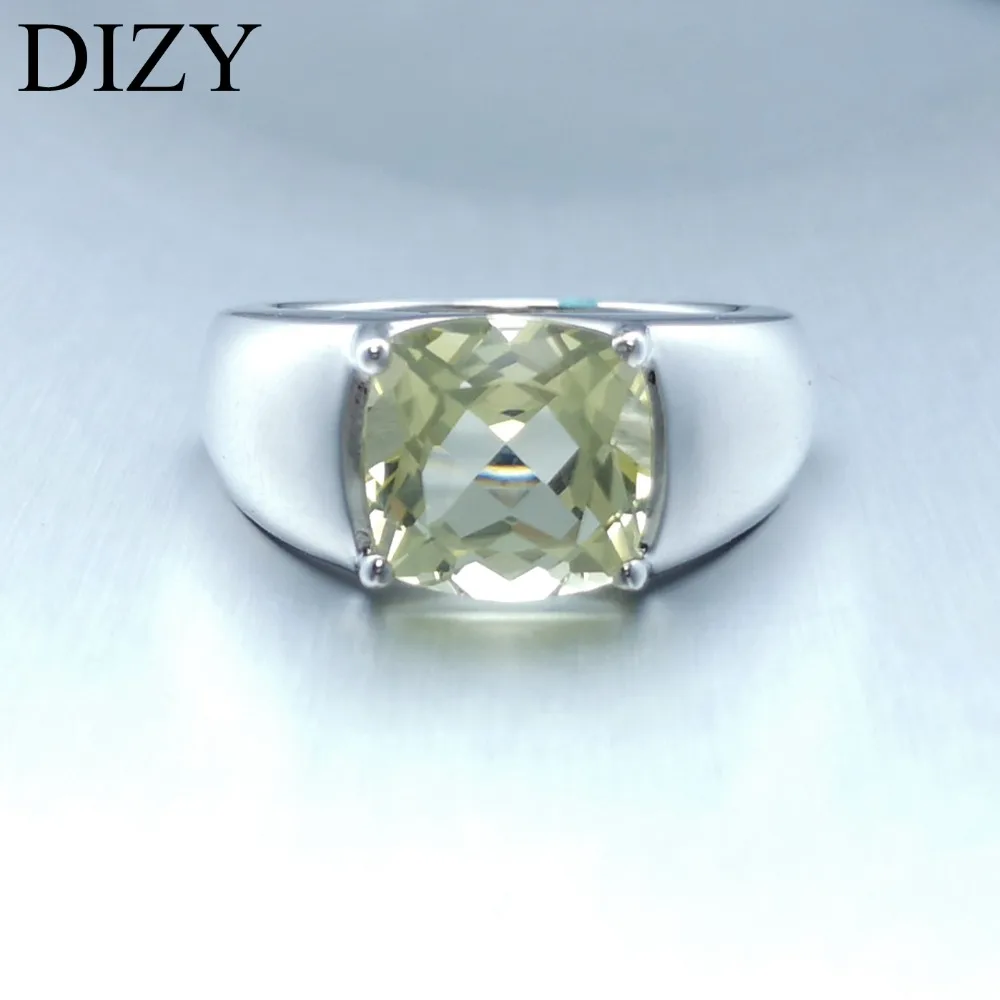 DIZY Подушка 3.5CT натуральный лимонный кварц кольцо 925 пробы Серебряное кольцо с драгоценным камнем для женщин подарок свадебное обручальное ювелирное изделие