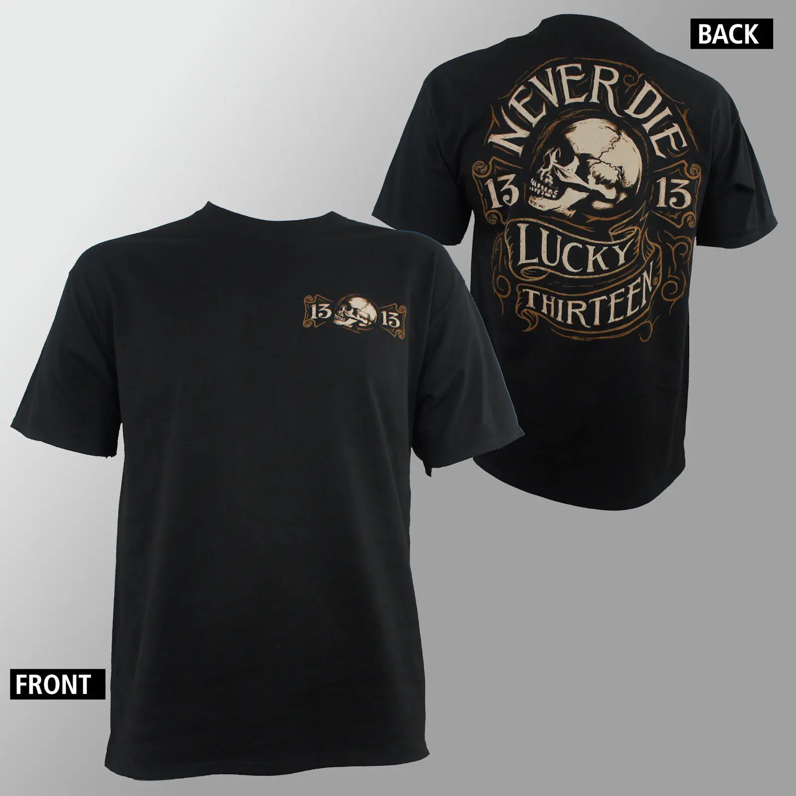 Аутентичная футболка Lucky 13 Never Die Jumbo с логотипом черепа M, L, Xl, 2Xl, 3Xl, новая футболка с принтом, Мужская брендовая одежда размера плюс 033056