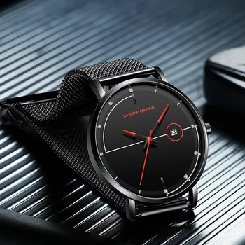 

Hanna Martin Ultra Thin Men's Watches Mesh Band Sport Casual Male Clock Life Waterproof Quartz Wristwatches Hour zegarek meski