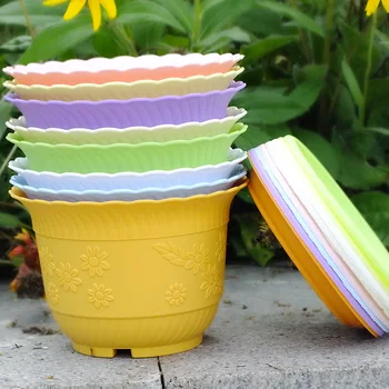 

Thick fang tao Wave Lace-Shaped Large Flower Pot Lotus Shaped Flower Pot Succulent Resin Plastic Basin-Grow in Water Send Tray