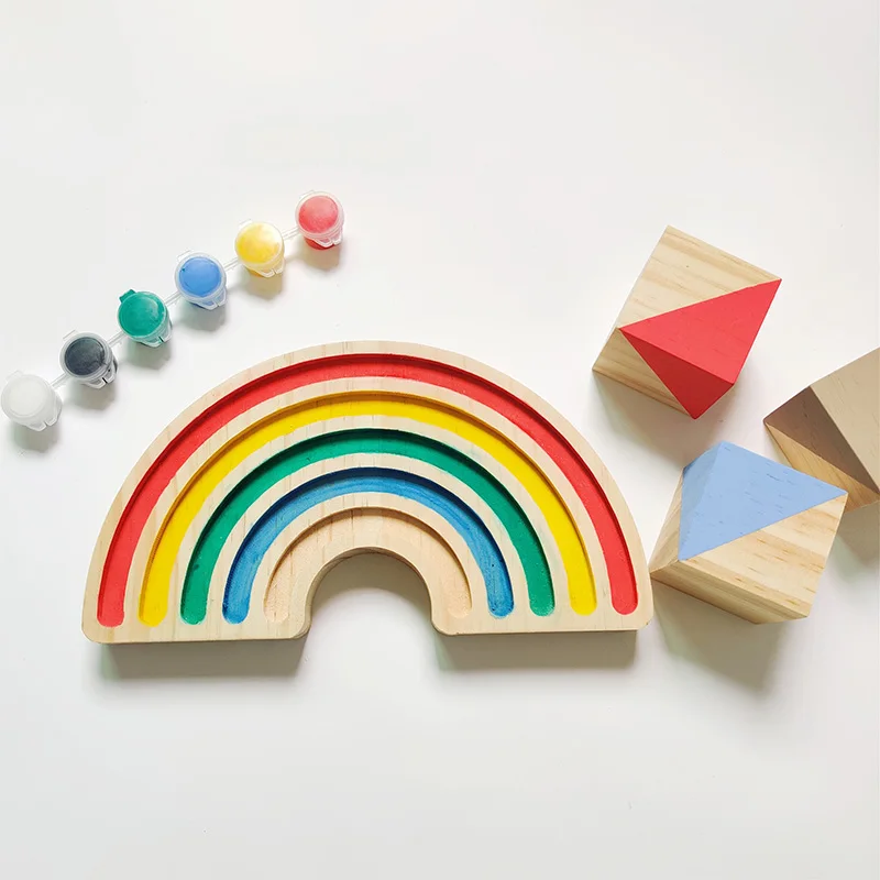 

Unfinished Natural Wood Rainbow Ornaments Kids Baby DIY Crafts Arts Decorative Educational Puzzel Toys Room Nursery Décor