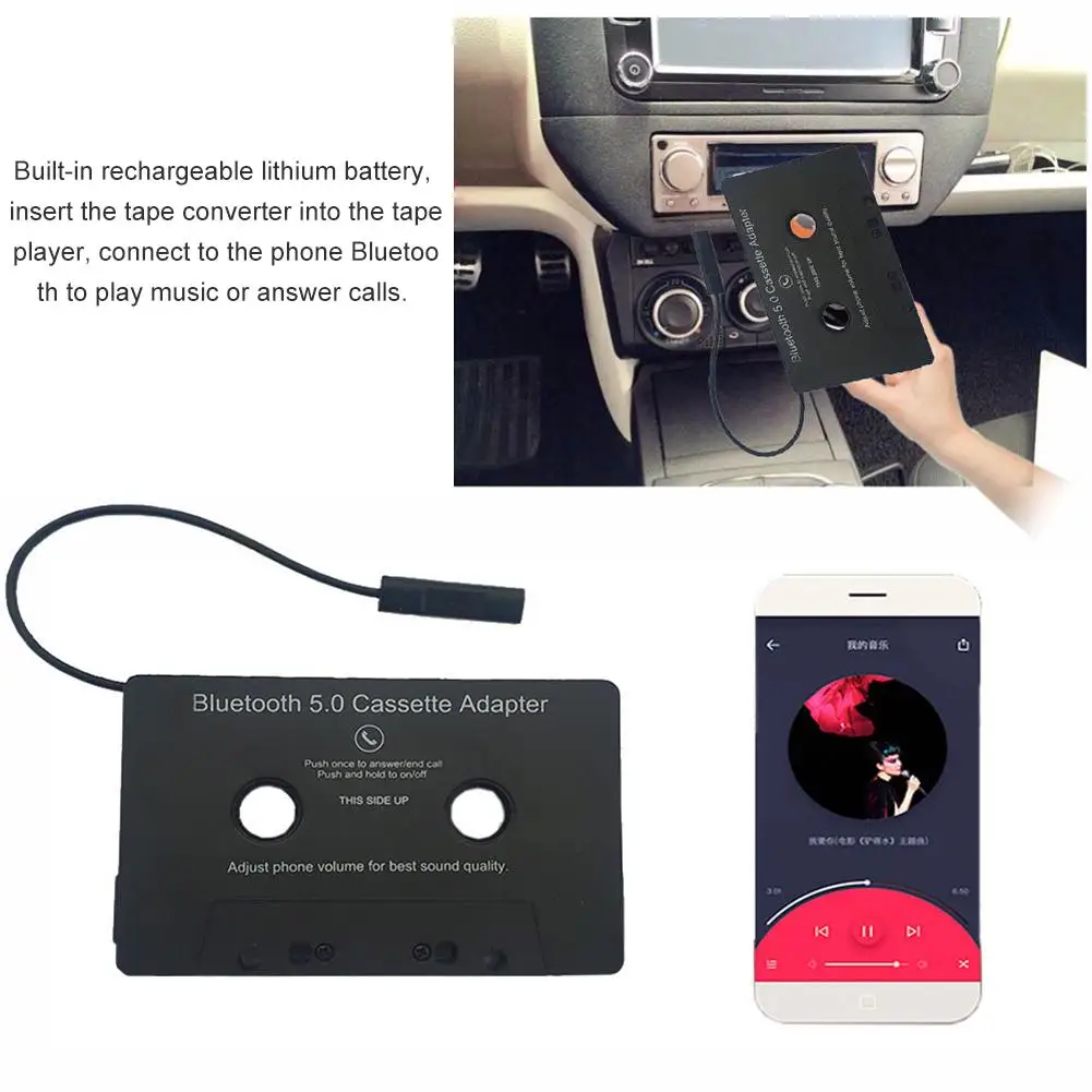 Универсальный автомобильный Bluetooth аудио кассеты к Aux адаптер для смартфонов Кассетный адаптер для автомобиля Встроенный аккумулятор