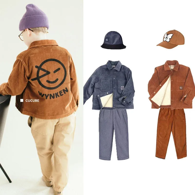 Wynken/зимняя флисовая утепленная Вельветовая куртка для мальчиков; детская модная брендовая зимняя куртка для маленьких мальчиков; Цвет фиолетовый, коричневый; Теплые Топы