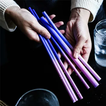 

Eco Friendly Reusable Straw 304 Stainless Steel Straw Induction Temperature Color Change Metal Smoothies Drinking Straw