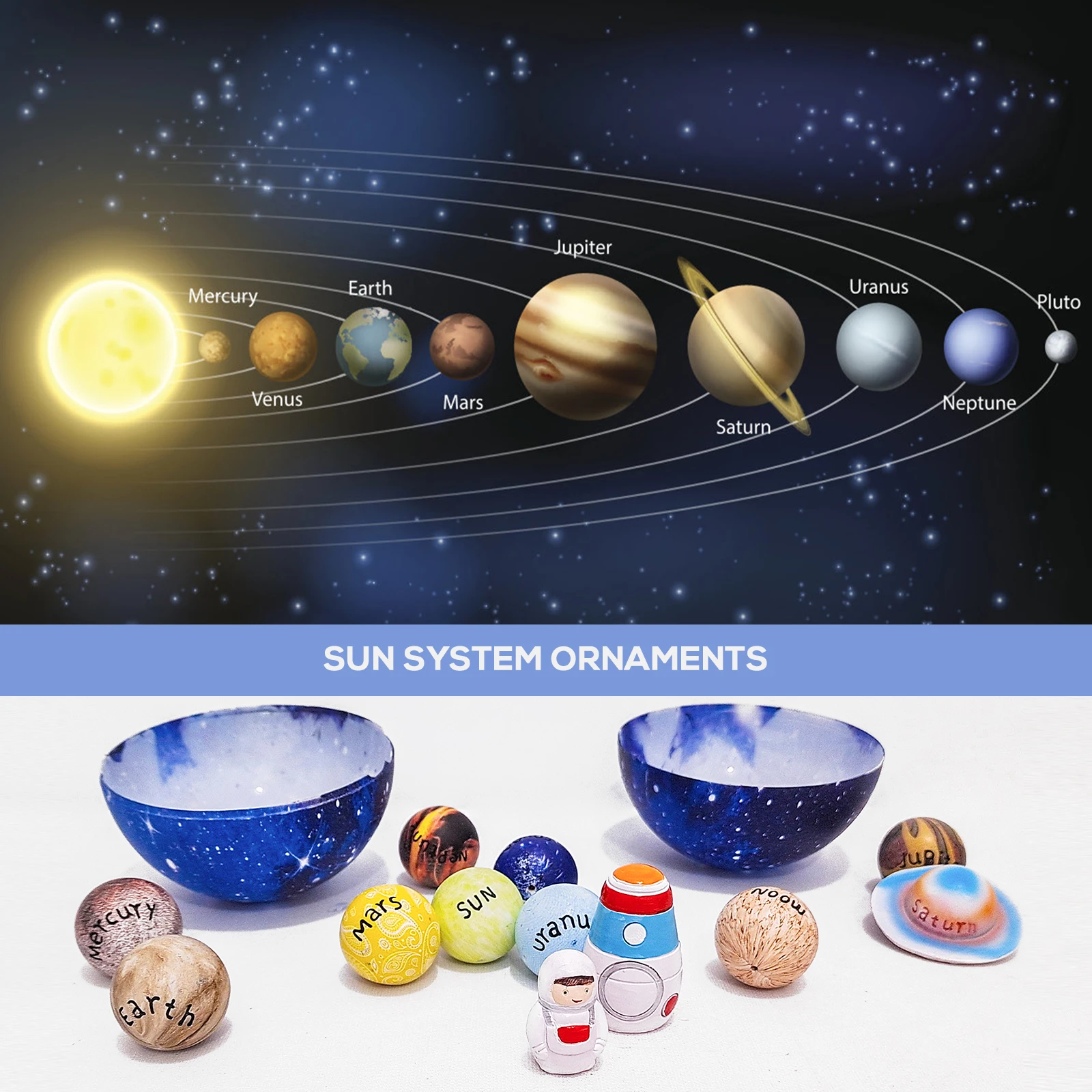 3D Solar System Planet Globe Astronomy Cosmos Planet Model 8 Planets Sun Moon Astronaut Models Educational