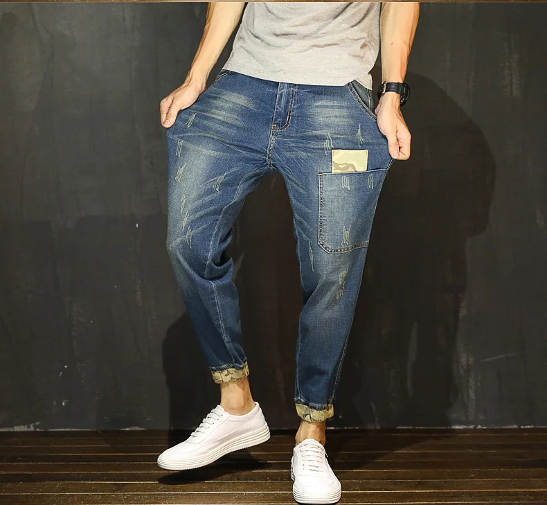 Модные однотонные джинсы длиной до щиколотки больших размеров повседневное свободное джинсовое платье джинсы с карманами Masculino
