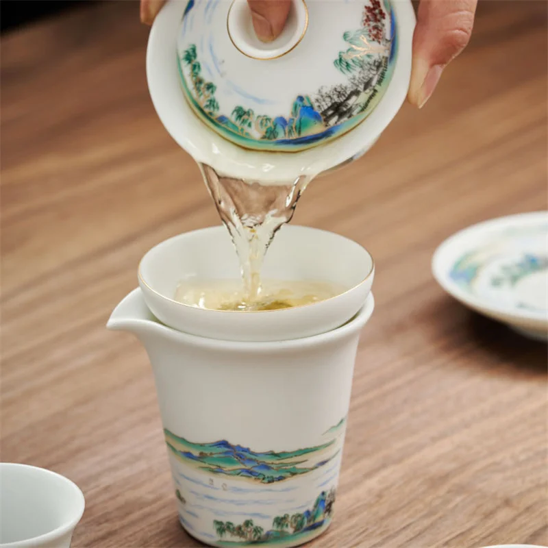 180ml Jingdezhen Landscape Ceramic Gaiwan Cup Hand-painted Tea Tureen Chinese Retro Tea Set Accessories Ceremony Drinkware