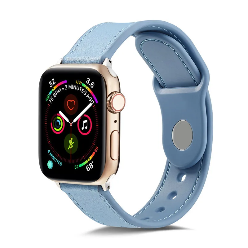 Кожаный чехол+ Силиконовый ремешок для apple watch band 44 мм 40 мм Натуральная Кожа наручных часов iwatch, 42 мм, 38 мм, ремешок для наручных часов apple watch 5/4/3/2/1 браслет - Цвет ремешка: blue