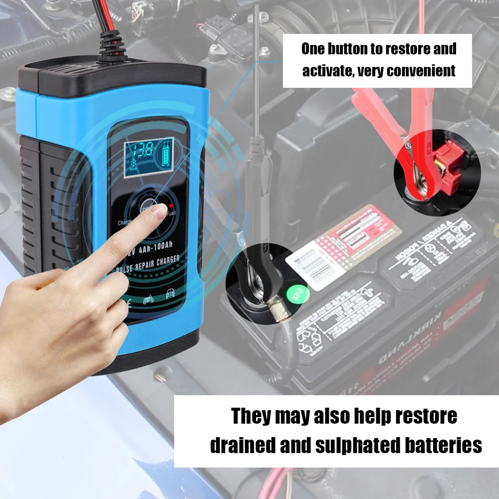 Car Battery Accessories Full Automatic Smart Battery Charger 12V 8A 24V 4A/12V 6A Lead Acid/GEL LCD Display EU/US Plug Fast Car Battery Charger