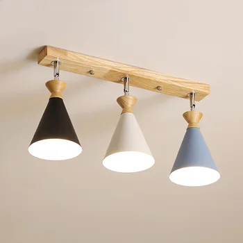 

Creative Nordic Three Head Ceiling Lamp Solid Wood Simple Corridor Living Room Dining Room Hoodie Decoration Combined Lamps