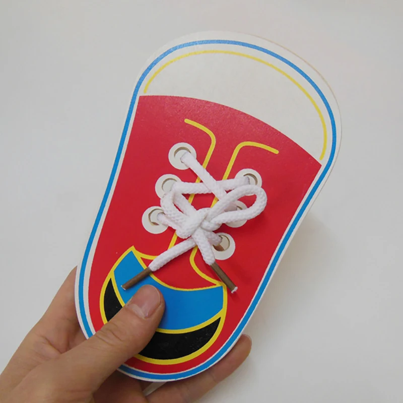 Деревянные shoelacing threading детский сад развивающие игрушки шнурки носить веревку Монтессори обучающие средства тонкие туфли