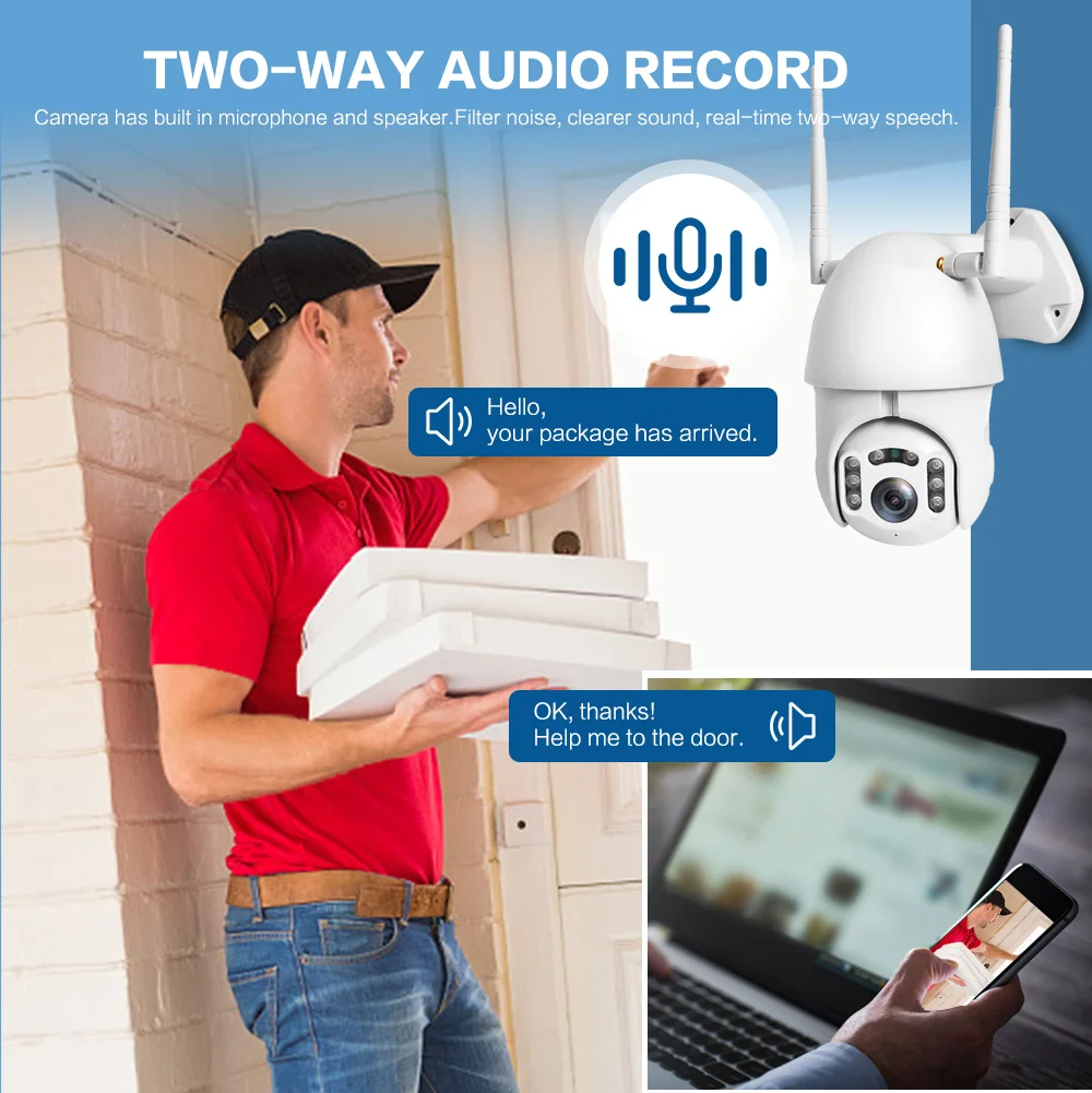 1080P 2MP Wi Fi купольная IP камера наружная Водонепроницаемая беспроводная PTZ