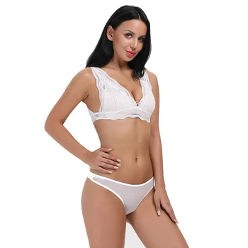 

Women Sexy Lingerie Lace Bra Thong Set Perspective Extreme Wireless Push Up Underwear Bra Set Lace Bralette