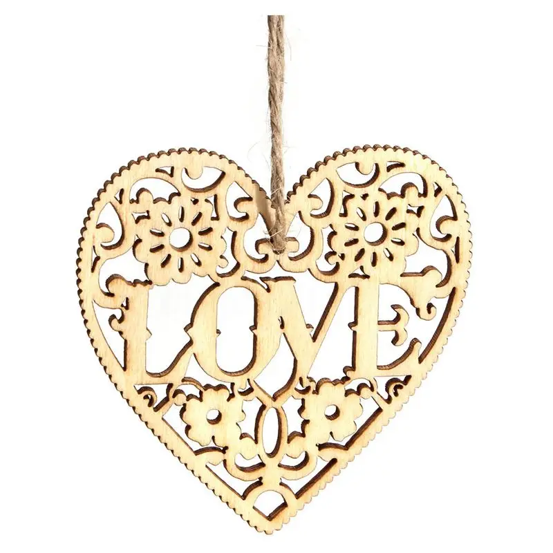 

10pcs Laser Cut Love Heart Wooden Embellishment Craft Hanging Ornament Decor