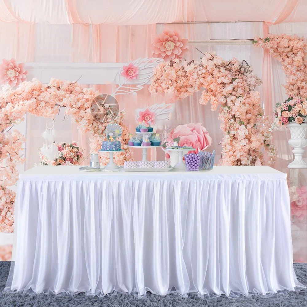 白 ピンク 水色のチュールのテーブルスカート 結婚式 誕生日パーティーの装飾 ホテルのディナーの装飾 3レベルのテーブルクロス テーブルスカート Aliexpress