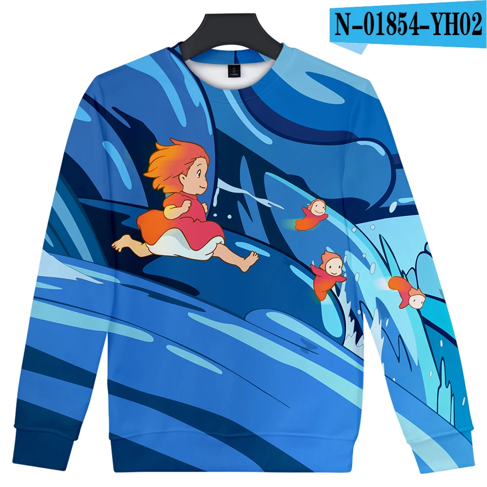 Толстовка Ponyo On The Cliff для мужчин и женщин; Повседневная Толстовка с принтом аниме; толстовки Harajuku; осенние модные теплые пуловеры с круглым вырезом - Цвет: 3D