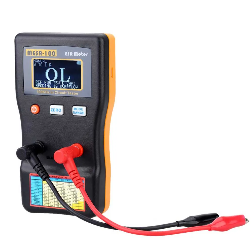 

MESR 100 Universal Portable Capacitance Meter High Accuracy Measuring Tools Internal Resistance Tester Professional LCD Display