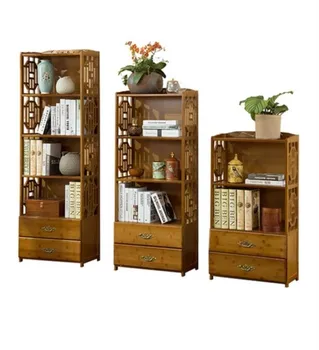 

Chinese drawer bookcase simple bamboo shelf living room rack solid wood floor storage rack simple