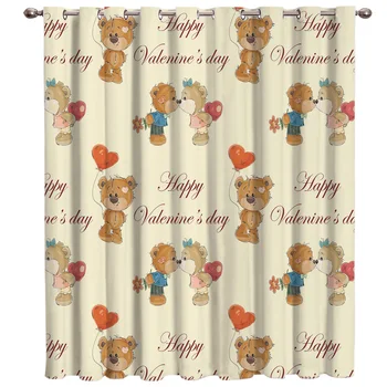 

Cute Teddy Bear On Valentine'S Day Window Treatments Curtains Valance Room Curtains Large Window Window Blinds Curtains Bathroom